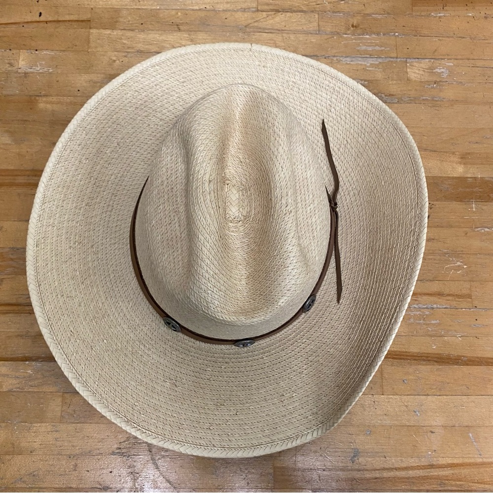 Vintage Sunbody Hat Handcrafted Palm Leaves Houston Texas Guatemala 6 7/8 (55) View 2